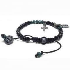 Pulseira - Ônix e Cristal Verde, boton Níquel